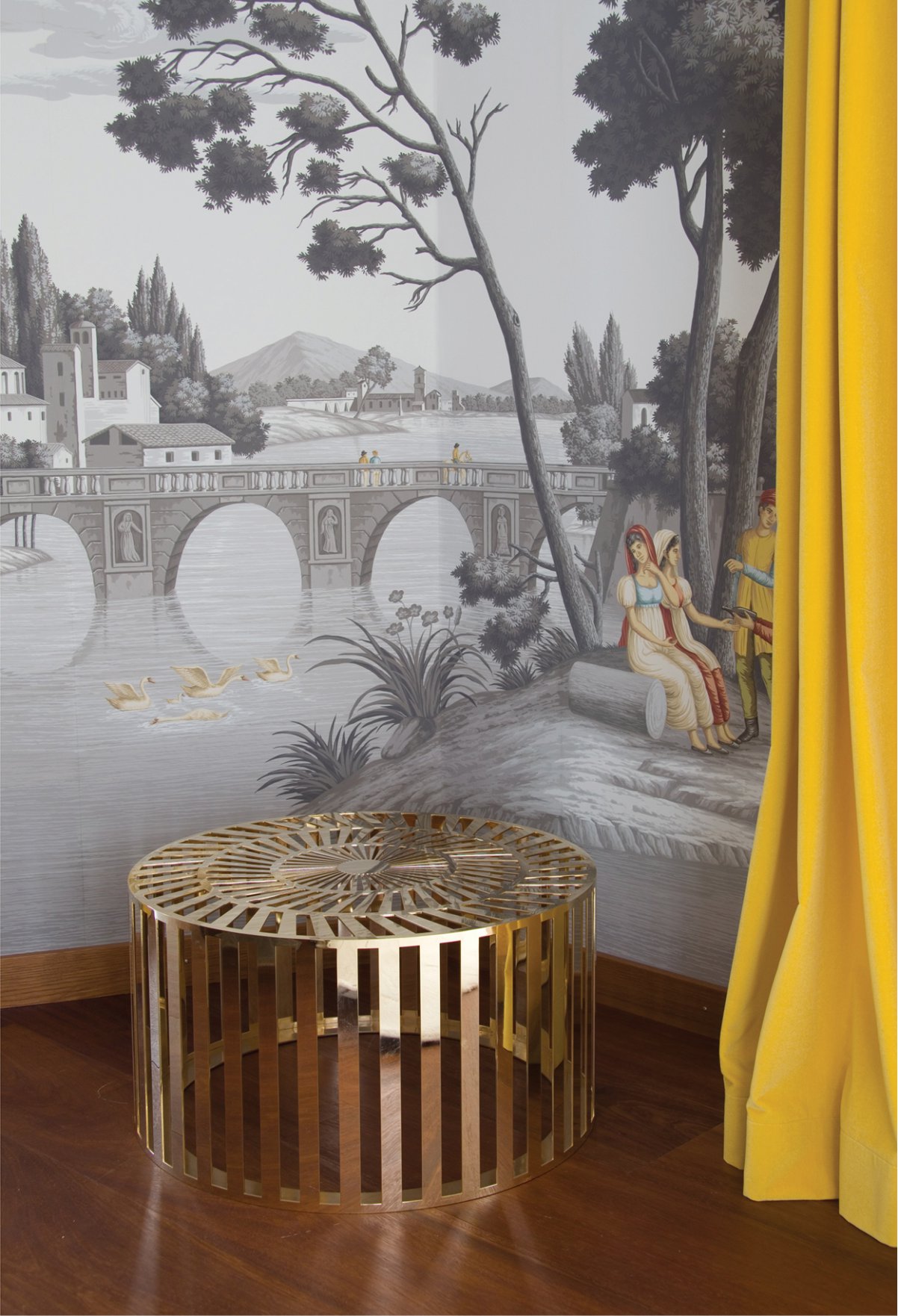studio catoir collection design round gold metal low table elica 1